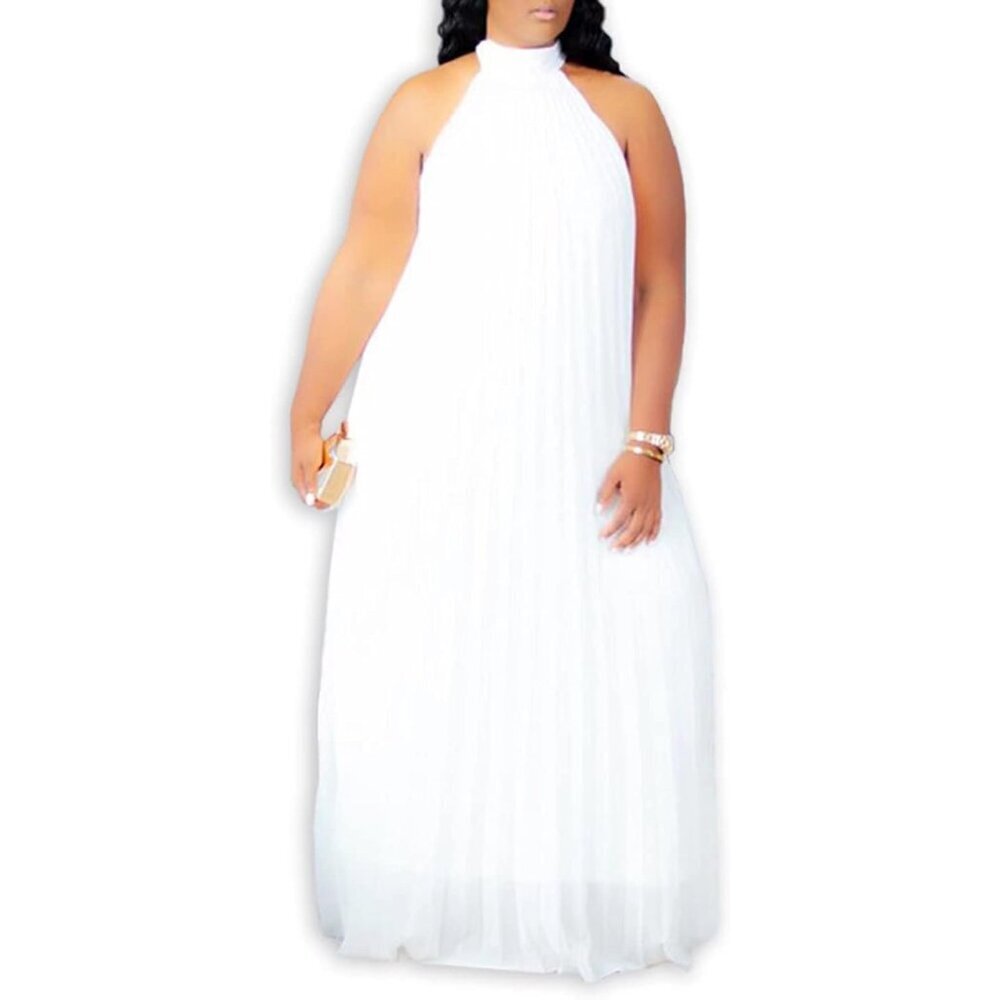 Women's Plus Size Chiffon Maxi Dress Sleeveless Halter Casual Long